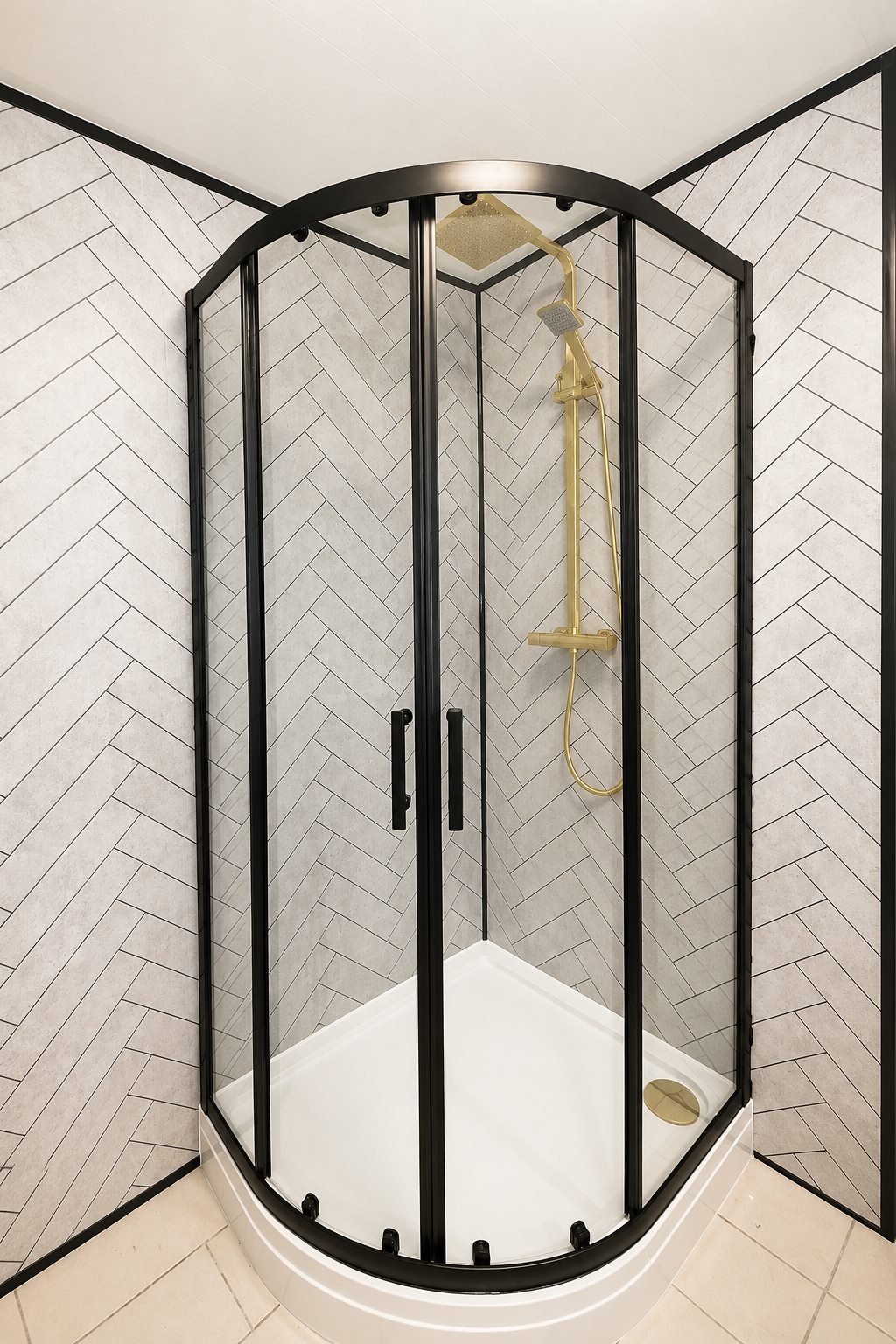 Curved shower enclosure completed as part of bathroom plumbing work