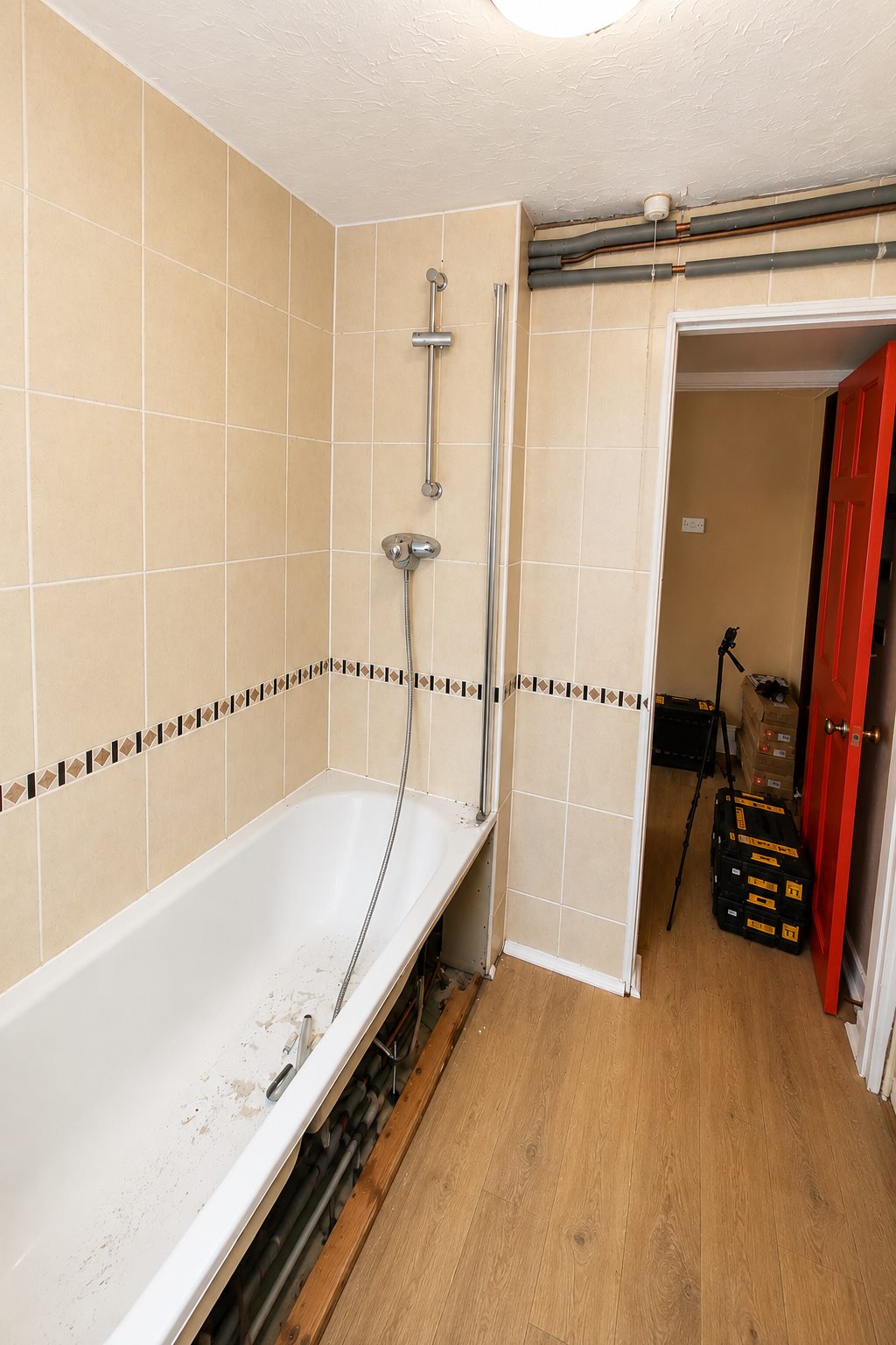 Bath area before shower plumbing alteration